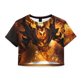 Женская футболка 3D укороченная с принтом Fire , 100% полиэстер | круглая горловина, длина футболки до линии талии, рукава с отворотами | dota | dota 2 | shadow demon | демон | дота