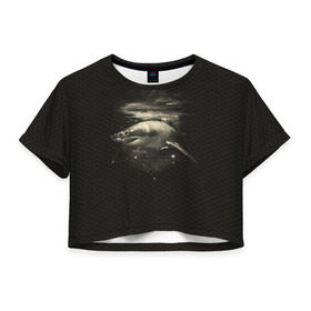 Женская футболка 3D укороченная с принтом Cosmic Shark , 100% полиэстер | круглая горловина, длина футболки до линии талии, рукава с отворотами | space | галактика | космос | рыба