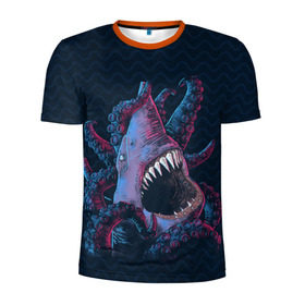 Мужская футболка 3D спортивная с принтом Underwater Fight , 100% полиэстер с улучшенными характеристиками | приталенный силуэт, круглая горловина, широкие плечи, сужается к линии бедра | Тематика изображения на принте: акула | осьминог