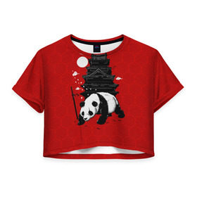 Женская футболка 3D укороченная с принтом Panda Warrior , 100% полиэстер | круглая горловина, длина футболки до линии талии, рукава с отворотами | japan | panda | панда