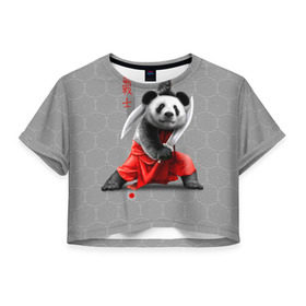Женская футболка 3D укороченная с принтом Master Panda , 100% полиэстер | круглая горловина, длина футболки до линии талии, рукава с отворотами | ninja | panda | ниндзя | панда
