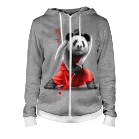 Женская толстовка 3D на молнии с принтом Master Panda , 100% полиэстер | длина до линии бедра, манжеты и пояс оформлены мягкой тканевой резинкой, двухслойный капюшон со шнурком для регулировки, спереди молния, по бокам два кармана | ninja | panda | ниндзя | панда