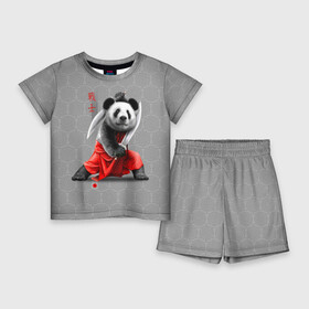 Детский костюм с шортами 3D с принтом Master Panda ,  |  | Тематика изображения на принте: ninja | panda | ниндзя | панда