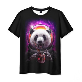 Мужская футболка 3D с принтом Panda Cosmonaut , 100% полиэфир | прямой крой, круглый вырез горловины, длина до линии бедер | Тематика изображения на принте: bear | galaxy | panda | space | star | астронавт | галактика | звезда | космонавт | космос | медведь | панда