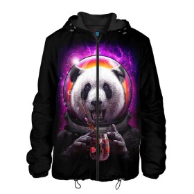 Мужская куртка 3D с принтом Panda Cosmonaut , ткань верха — 100% полиэстер, подклад — флис | прямой крой, подол и капюшон оформлены резинкой с фиксаторами, два кармана без застежек по бокам, один большой потайной карман на груди. Карман на груди застегивается на липучку | bear | galaxy | panda | space | star | астронавт | галактика | звезда | космонавт | космос | медведь | панда