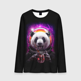 Мужской лонгслив 3D с принтом Panda Cosmonaut , 100% полиэстер | длинные рукава, круглый вырез горловины, полуприлегающий силуэт | bear | galaxy | panda | space | star | астронавт | галактика | звезда | космонавт | космос | медведь | панда