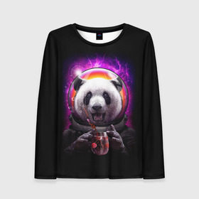 Женский лонгслив 3D с принтом Panda Cosmonaut , 100% полиэстер | длинные рукава, круглый вырез горловины, полуприлегающий силуэт | bear | galaxy | panda | space | star | астронавт | галактика | звезда | космонавт | космос | медведь | панда
