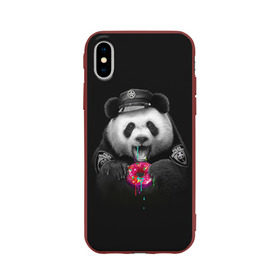 Чехол для Apple iPhone X силиконовый матовый с принтом Donut Panda , Силикон | Печать на задней стороне чехла, без боковой панели | bear | donut | panda | police | коп | медведь | панда | пончик