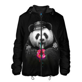 Мужская куртка 3D с принтом Donut Panda , ткань верха — 100% полиэстер, подклад — флис | прямой крой, подол и капюшон оформлены резинкой с фиксаторами, два кармана без застежек по бокам, один большой потайной карман на груди. Карман на груди застегивается на липучку | Тематика изображения на принте: bear | donut | panda | police | коп | медведь | панда | пончик