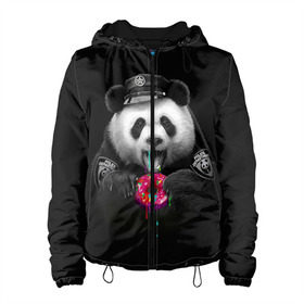 Женская куртка 3D с принтом Donut Panda , ткань верха — 100% полиэстер, подклад — флис | прямой крой, подол и капюшон оформлены резинкой с фиксаторами, два кармана без застежек по бокам, один большой потайной карман на груди. Карман на груди застегивается на липучку | Тематика изображения на принте: bear | donut | panda | police | коп | медведь | панда | пончик