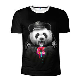 Мужская футболка 3D спортивная с принтом Donut Panda , 100% полиэстер с улучшенными характеристиками | приталенный силуэт, круглая горловина, широкие плечи, сужается к линии бедра | Тематика изображения на принте: bear | donut | panda | police | коп | медведь | панда | пончик