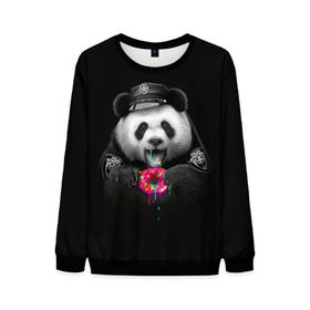 Мужской свитшот 3D с принтом Donut Panda , 100% полиэстер с мягким внутренним слоем | круглый вырез горловины, мягкая резинка на манжетах и поясе, свободная посадка по фигуре | Тематика изображения на принте: bear | donut | panda | police | коп | медведь | панда | пончик