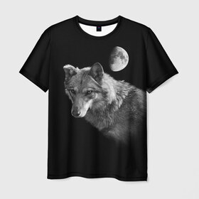 Мужская футболка 3D с принтом Ночной Волк , 100% полиэфир | прямой крой, круглый вырез горловины, длина до линии бедер | Тематика изображения на принте: волк | волки | животные | звери | луна | ночь | серый | черно белый