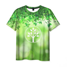 Мужская футболка 3D с принтом Береги природу , 100% полиэфир | прямой крой, круглый вырез горловины, длина до линии бедер | Тематика изображения на принте: береги природу | дерево | зелёная | зелень | листья | природа