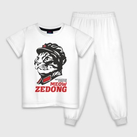 Детская пижама хлопок с принтом Meow Zedong Revolution forever , 100% хлопок |  брюки и футболка прямого кроя, без карманов, на брюках мягкая резинка на поясе и по низу штанин
 | кот революция