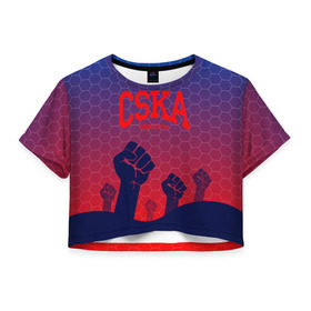 Женская футболка 3D укороченная с принтом CSKA Msk , 100% полиэстер | круглая горловина, длина футболки до линии талии, рукава с отворотами | moscow | москва | цска