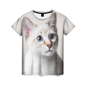 Женская футболка 3D с принтом Кошечка , 100% полиэфир ( синтетическое хлопкоподобное полотно) | прямой крой, круглый вырез горловины, длина до линии бедер | кот | котики | котята | кошка | рыженький | рыжий | серенький | черненький