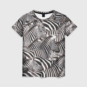 Женская футболка 3D с принтом Зебра , 100% полиэфир ( синтетическое хлопкоподобное полотно) | прямой крой, круглый вырез горловины, длина до линии бедер | 