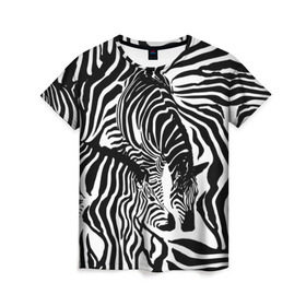 Женская футболка 3D с принтом Зебра , 100% полиэфир ( синтетическое хлопкоподобное полотно) | прямой крой, круглый вырез горловины, длина до линии бедер | дикое | животное | зебра | камуфляж | лошадь | маскировка | полосы | текстура | фон | черно белые