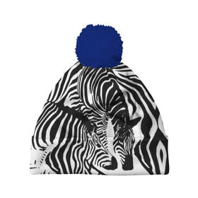 Шапка 3D c помпоном с принтом Зебра , 100% полиэстер | универсальный размер, печать по всей поверхности изделия | дикое | животное | зебра | камуфляж | лошадь | маскировка | полосы | текстура | фон | черно белые