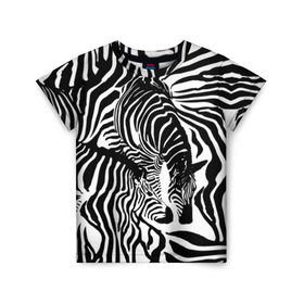 Детская футболка 3D с принтом Зебра , 100% гипоаллергенный полиэфир | прямой крой, круглый вырез горловины, длина до линии бедер, чуть спущенное плечо, ткань немного тянется | дикое | животное | зебра | камуфляж | лошадь | маскировка | полосы | текстура | фон | черно белые