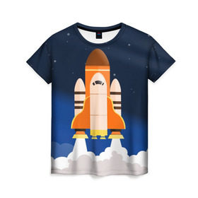 Женская футболка 3D с принтом Космический корабль , 100% полиэфир ( синтетическое хлопкоподобное полотно) | прямой крой, круглый вырез горловины, длина до линии бедер | Тематика изображения на принте: вселенная | галактика | звёзды | космический полёт | космос | созвездие