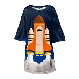 Детское платье 3D с принтом Космический корабль , 100% полиэстер | прямой силуэт, чуть расширенный к низу. Круглая горловина, на рукавах — воланы | вселенная | галактика | звёзды | космический полёт | космос | созвездие