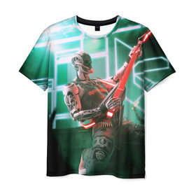 Мужская футболка 3D с принтом Rocker Robot , 100% полиэфир | прямой крой, круглый вырез горловины, длина до линии бедер | rock | гитара | музыка | робот | рок