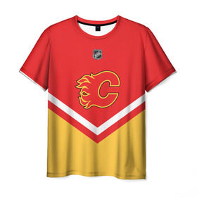 Мужская футболка 3D с принтом Calgary Flames , 100% полиэфир | прямой крой, круглый вырез горловины, длина до линии бедер | 