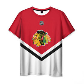 Мужская футболка 3D с принтом Chicago Blackhawks , 100% полиэфир | прямой крой, круглый вырез горловины, длина до линии бедер | Тематика изображения на принте: america | canada | hockey | nhl | usa | америка | блэкхокс | канада | лед | нхл | сша | хоккей | чикаго