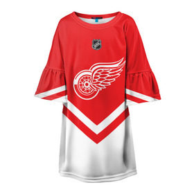 Детское платье 3D с принтом Detroit Red Wings , 100% полиэстер | прямой силуэт, чуть расширенный к низу. Круглая горловина, на рукавах — воланы | Тематика изображения на принте: america | canada | hockey | nhl | usa | америка | детройт | канада | лед | нхл | ред | сша | уингз | хоккей