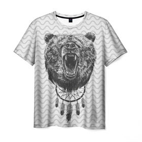 Мужская футболка 3D с принтом Bear Dreamcatcher , 100% полиэфир | прямой крой, круглый вырез горловины, длина до линии бедер | bear | beast | forest | russia | siberian | зверь | лес | ловец | медведь | россия | сибирь | сон | ярость