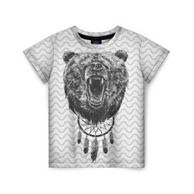 Детская футболка 3D с принтом Bear Dreamcatcher , 100% гипоаллергенный полиэфир | прямой крой, круглый вырез горловины, длина до линии бедер, чуть спущенное плечо, ткань немного тянется | Тематика изображения на принте: bear | beast | forest | russia | siberian | зверь | лес | ловец | медведь | россия | сибирь | сон | ярость