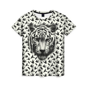 Женская футболка 3D с принтом Tiger Dreams , 100% полиэфир ( синтетическое хлопкоподобное полотно) | прямой крой, круглый вырез горловины, длина до линии бедер | Тематика изображения на принте: bird | cat | dream | fly | tiger | кис | кот | кошка | мечте | мяу | полет | птица | тигр