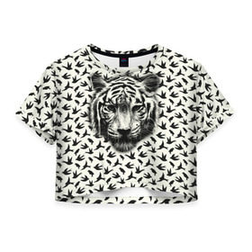 Женская футболка 3D укороченная с принтом Tiger Dreams , 100% полиэстер | круглая горловина, длина футболки до линии талии, рукава с отворотами | bird | cat | dream | fly | tiger | кис | кот | кошка | мечте | мяу | полет | птица | тигр