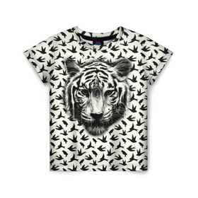 Детская футболка 3D с принтом Tiger Dreams , 100% гипоаллергенный полиэфир | прямой крой, круглый вырез горловины, длина до линии бедер, чуть спущенное плечо, ткань немного тянется | bird | cat | dream | fly | tiger | кис | кот | кошка | мечте | мяу | полет | птица | тигр