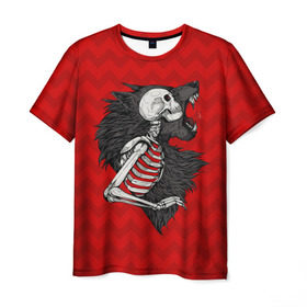 Мужская футболка 3D с принтом Wolf Rage , 100% полиэфир | прямой крой, круглый вырез горловины, длина до линии бедер | Тематика изображения на принте: animal | beast | bone | rage | skelet | skull | wolf | волк | животное | зверь | кости | скелет | череп | ярость
