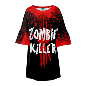 Детское платье 3D с принтом Zombie Killer , 100% полиэстер | прямой силуэт, чуть расширенный к низу. Круглая горловина, на рукавах — воланы | Тематика изображения на принте: blood | dark | killer | monster | zombie | зомби | кровь | монстр | нечисть