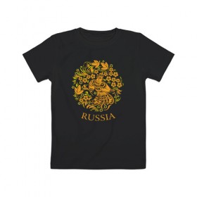Детская футболка хлопок с принтом Russia Forever , 100% хлопок | круглый вырез горловины, полуприлегающий силуэт, длина до линии бедер | народный | орнамент | роспись | традиционный