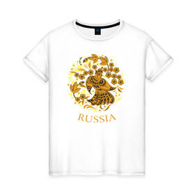 Женская футболка хлопок с принтом Russia Forever , 100% хлопок | прямой крой, круглый вырез горловины, длина до линии бедер, слегка спущенное плечо | народный | орнамент | роспись | традиционный