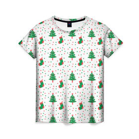 Женская футболка 3D с принтом Узор 2017 , 100% полиэфир ( синтетическое хлопкоподобное полотно) | прямой крой, круглый вырез горловины, длина до линии бедер | ангел | ёлка | ель | зима | колокольчик | нг | новый год | олень | рождество | санта | снег