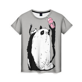 Женская футболка 3D с принтом panda , 100% полиэфир ( синтетическое хлопкоподобное полотно) | прямой крой, круглый вырез горловины, длина до линии бедер | dd | drop dead | dropdead | panda