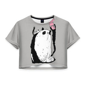 Женская футболка 3D укороченная с принтом panda , 100% полиэстер | круглая горловина, длина футболки до линии талии, рукава с отворотами | dd | drop dead | dropdead | panda