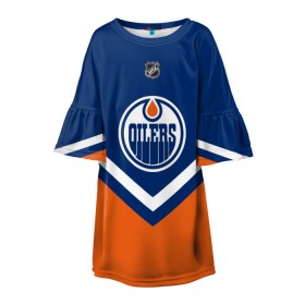 Детское платье 3D с принтом Edmonton Oilers , 100% полиэстер | прямой силуэт, чуть расширенный к низу. Круглая горловина, на рукавах — воланы | america | canada | hockey | nhl | usa | америка | детройт | канада | лед | нхл | ойлерз | сша | хоккей | эдмонтон