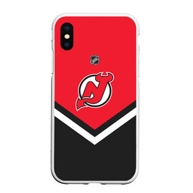 Чехол для iPhone XS Max матовый с принтом New Jersey Devils , Силикон | Область печати: задняя сторона чехла, без боковых панелей | Тематика изображения на принте: america | canada | hockey | nhl | usa | америка | девилз | джерси | канада | лед | нхл | нью | сша | хоккей