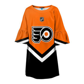 Детское платье 3D с принтом Philadelphia Flyers , 100% полиэстер | прямой силуэт, чуть расширенный к низу. Круглая горловина, на рукавах — воланы | america | canada | hockey | nhl | usa | америка | канада | лед | нхл | сша | филадельфия | флайерз | хоккей