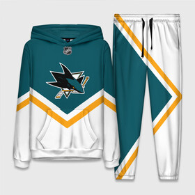 Женский костюм 3D (с толстовкой) с принтом San Jose Sharks ,  |  | america | canada | hockey | nhl | usa | акула | америка | канада | лед | нхл | сан хосе | сша | хоккей | шаркс