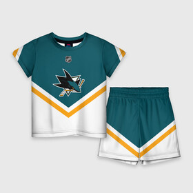Детский костюм с шортами 3D с принтом San Jose Sharks ,  |  | america | canada | hockey | nhl | usa | акула | америка | канада | лед | нхл | сан хосе | сша | хоккей | шаркс
