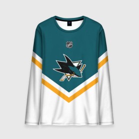 Мужской лонгслив 3D с принтом San Jose Sharks , 100% полиэстер | длинные рукава, круглый вырез горловины, полуприлегающий силуэт | Тематика изображения на принте: america | canada | hockey | nhl | usa | акула | америка | канада | лед | нхл | сан хосе | сша | хоккей | шаркс