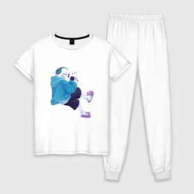 Женская пижама хлопок с принтом Sans , 100% хлопок | брюки и футболка прямого кроя, без карманов, на брюках мягкая резинка на поясе и по низу штанин | sans | undertale